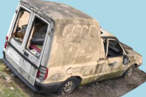 Wrecked Car wrecked, damaged, ruined, rusty, destroyed, burned, abandoned, white, pickup, skoda, felicia, car, scanned